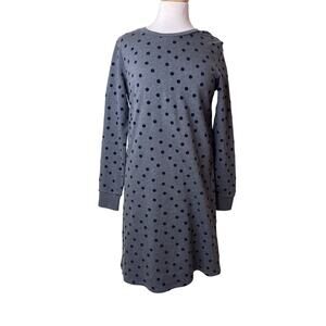 BODEN 100% Cotton Velvet Polka Dots Crewneck Sweater Dress Gray Navy Size 8R